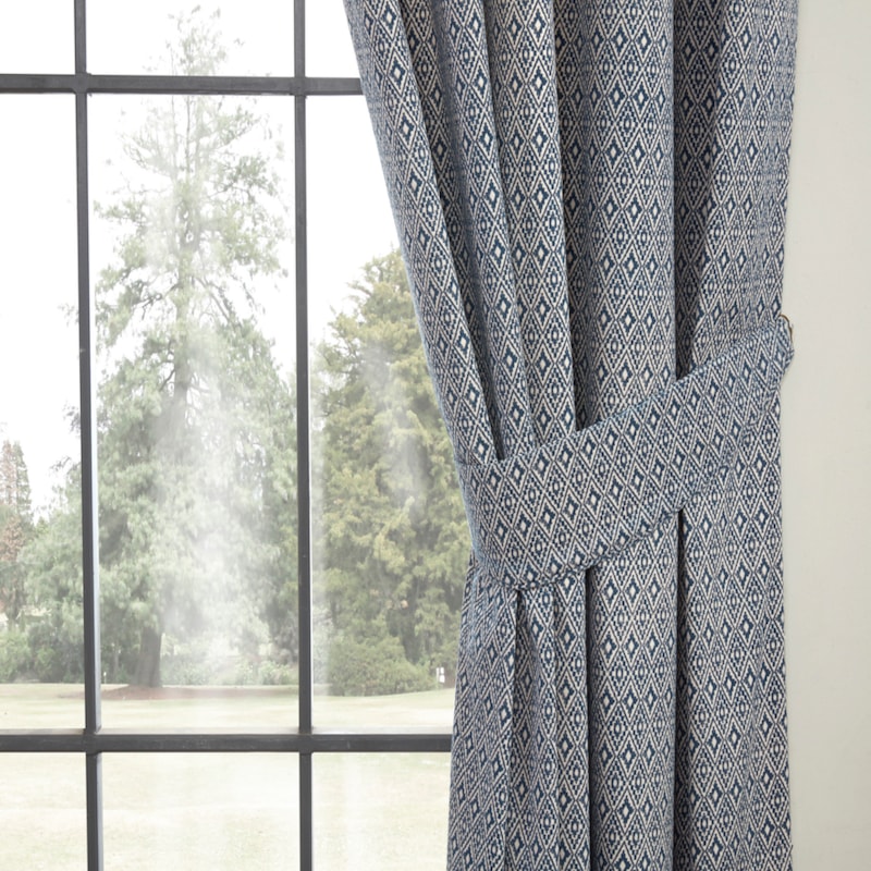 Aztec Navy 3 Pencil Pleat Ready Made Curtains