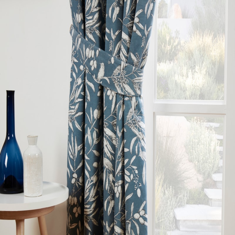 Aviary Bluebell Pencil Pleat Ready Made Curtains