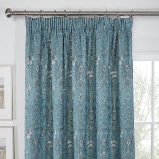 Kyoto Blue Ready Made Pencil Pleat Curtain