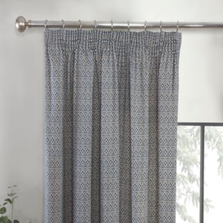 Aztec Navy 3 Pencil Pleat Ready Made Curtains