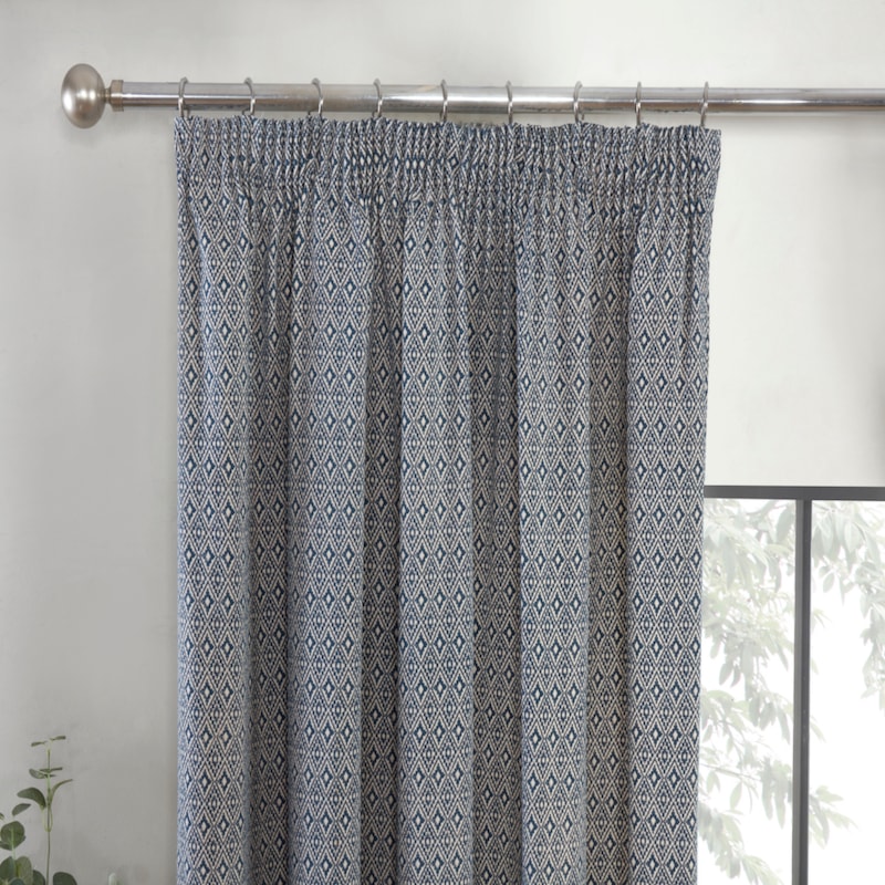 Aztec Navy 3 Pencil Pleat Ready Made Curtains